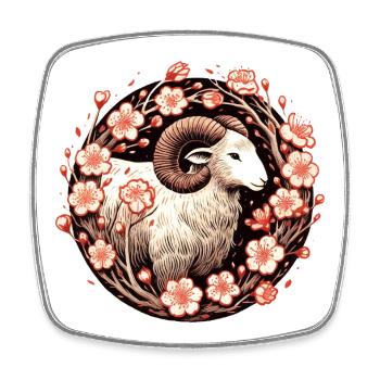 Crimson Ram Amid Blossoms - Square fridge magnet - white - Front