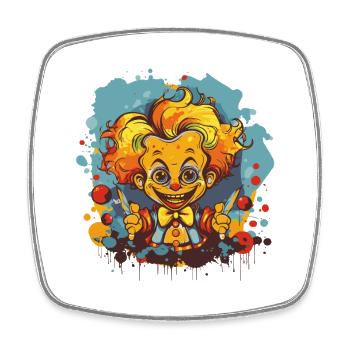 Poppiger Clown Im Neon Circus - Viereckiger Kühlschrankmagnet - Weiß - Vorne