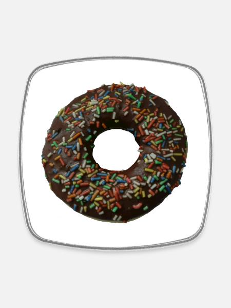 Chocolate donut with colorful sprinkles - Square fridge magnet - white