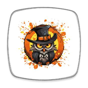 Owl Hat Halloween Splatter - Square fridge magnet - white - Front
