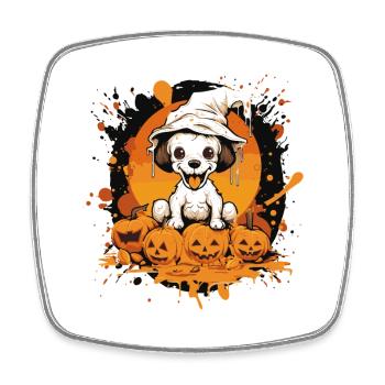 Kleiner Halloween-Puppy mit Kürbissen - Viereckiger Kühlschrankmagnet - Weiß - Vorne