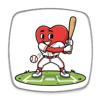 Herzförmiges Baseball-Spieler-Shirt, Sportfan - Viereckiger Kühlschrankmagnet - Weiß - Vorne