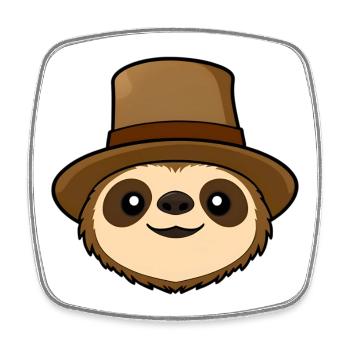 Hat-wearing sloth cartoon - Square fridge magnet - white - Front