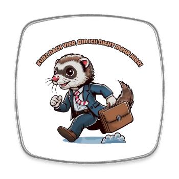 Ferret fleeing from work, closing time - Square fridge magnet - white - Front