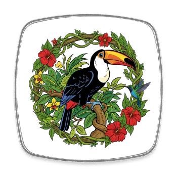 Toukan tropical dans le cercle des fleurs - Magnet carré - blanc - Devant
