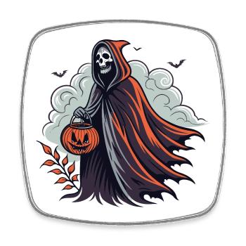 Halloween Grim Reaper with Pumpkin - Square fridge magnet - white - Front