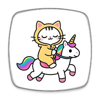 Cat on a Rainbow Unicorn - Square fridge magnet - white - Front