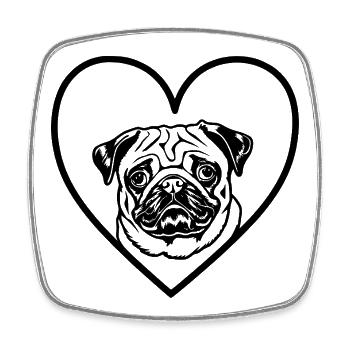 Mops In Einem Herzzeichnenden Hund - Viereckiger Kühlschrankmagnet - Weiß - Vorne