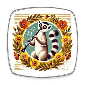 Lemur Clarinet Serenade - Square fridge magnet - white - Front