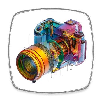 Regenbogenkamera als CAD-Design in Farbexplosion - Viereckiger Kühlschrankmagnet - Weiß - Vorne