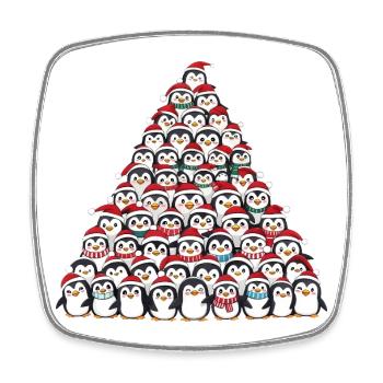 Whimsical Christmas Penguin with Christmas Tree Cartoon - Square fridge magnet - white - Front