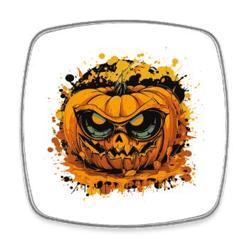 Grim Pumpkin Face in Color Splatter Style - Square fridge magnet - white - Front
