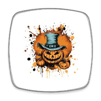 Pumpkin face in top hat - Square fridge magnet - white - Front