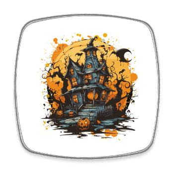 Spukhaus im Halloweenmond - Viereckiger Kühlschrankmagnet - Weiß - Vorne