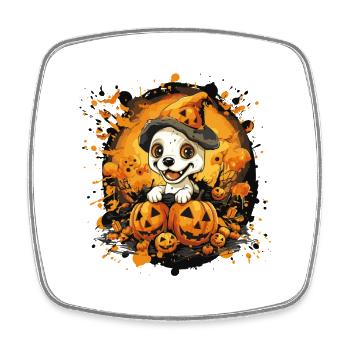 Cuddly Dog Halloween Pumpkin Magic - Square fridge magnet - white - Front