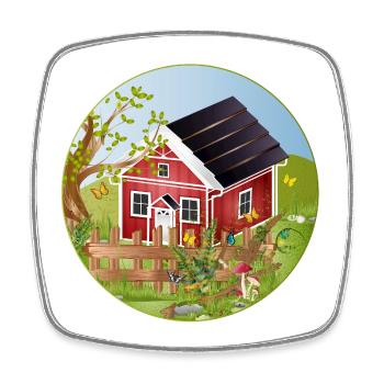 Small red house with idyllic garden - Square fridge magnet - white - Front
