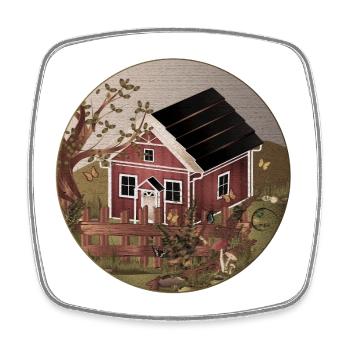 Kleines rotes Haus im Garten im Ölgemälde Stil - Viereckiger Kühlschrankmagnet - Weiß - Vorne