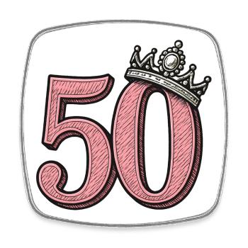 Pinke 50 mit Krone – Süßes Geburtstagsdesign - Viereckiger Kühlschrankmagnet - Weiß - Vorne