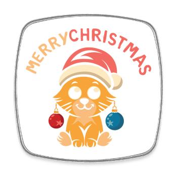 Süße Weihnachtskatze mit Mütze und Kugeln - Viereckiger Kühlschrankmagnet - Weiß - Vorne