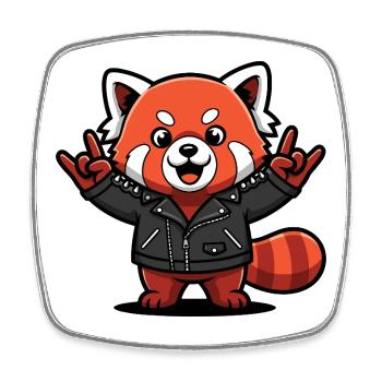 Panda rouge en blouson en cuir - Magnet carré - blanc - Devant