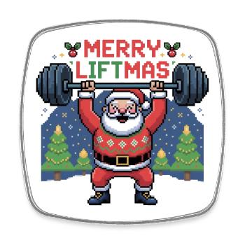 Pixel Santa hebt Gewichte - Viereckiger Kühlschrankmagnet - Weiß - Vorne