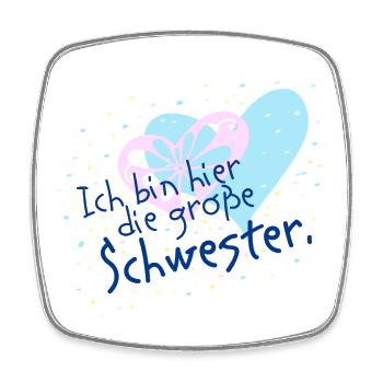 Grande Sœur, Motif Confettis Coeur - Magnet carré - blanc - Devant