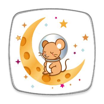 Souris astronaute endormie sur la Lune de fromage - Magnet carré - blanc - Devant