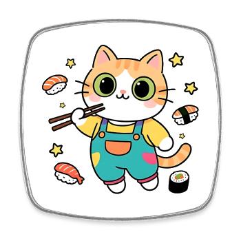 Bunte Sushi-Katze im Overall - Viereckiger Kühlschrankmagnet - Weiß - Vorne