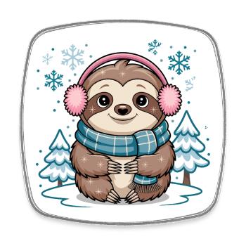 Winter sloth with scarf and ear warmers - Square fridge magnet - white - Front