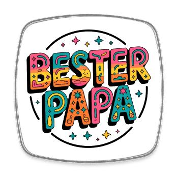 Bester Papa bunte Retro-Schrift - Viereckiger Kühlschrankmagnet - Weiß - Vorne
