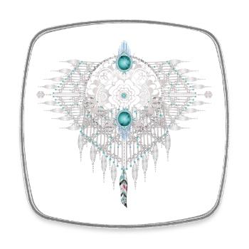 Ornement ethnique artistique fait d’éléments turquoise - Magnet carré - blanc - Devant