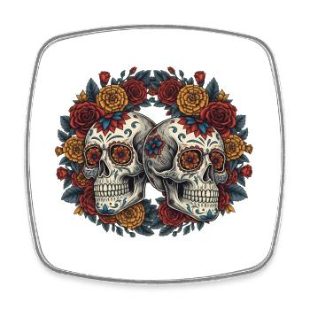 Niedlicher Zuckerschädel Dia de los Muertos Totenkopf - Viereckiger Kühlschrankmagnet - Weiß - Vorne