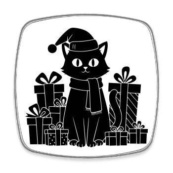 Christmas cat between gifts - Square fridge magnet - white - Front