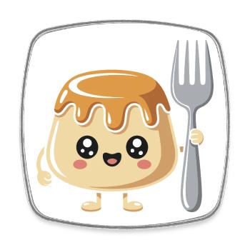 Pudding Mit Gabel - Viereckiger Kühlschrankmagnet - Weiß - Vorne