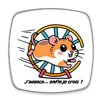 Hamster qui court dans sa roue - Magnet carré - blanc - Devant