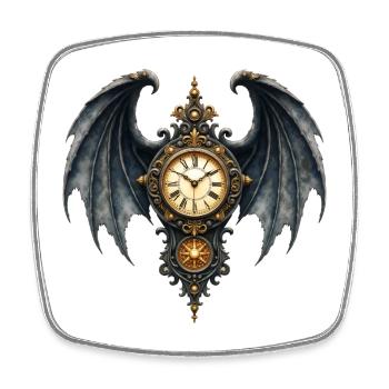Ornamentale gotische geflügelte Uhr - Viereckiger Kühlschrankmagnet - Weiß - Vorne