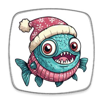 Noël de poisson piranha - Magnet carré - blanc - Devant