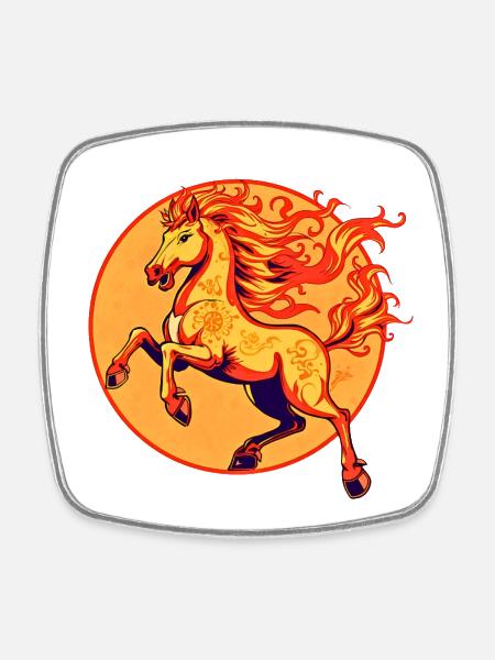 Fire Horse Chinese Zodiac - Square fridge magnet - white