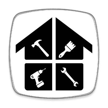 Handwerker Logo – Hammer, Bohrmaschine & Pinsel - Viereckiger Kühlschrankmagnet - Weiß - Vorne