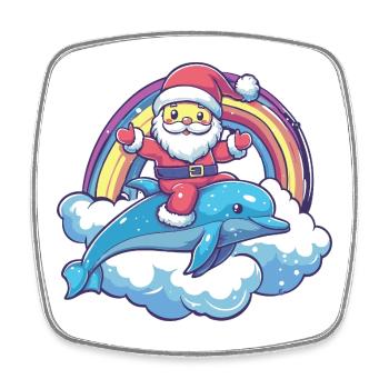 Dolphin Santa Claus Christmas - Square fridge magnet - white - Front