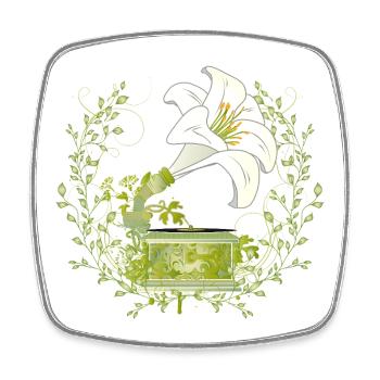 Lily Gramophone – Motif de musique florale en vert - Magnet carré - blanc - Devant
