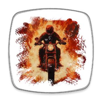 Flammensturm Motorradfahrer - Viereckiger Kühlschrankmagnet - Weiß - Vorne