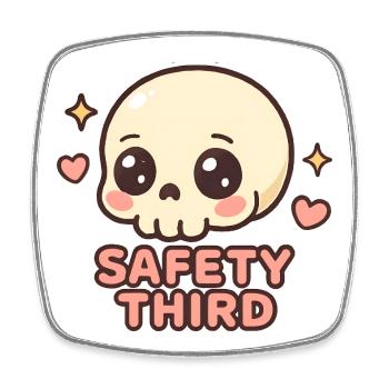 Safety Third Totenkopf Lustig Safety Third - Viereckiger Kühlschrankmagnet - Weiß - Vorne