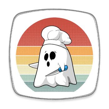 Retro Ghost Chef Costume for Spooky Halloween Fun - Square fridge magnet - white - Front