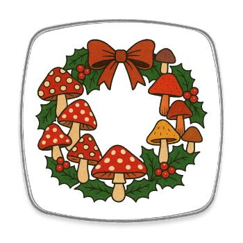 Mushroom Wreath Holiday Charm - Square fridge magnet - white - Front