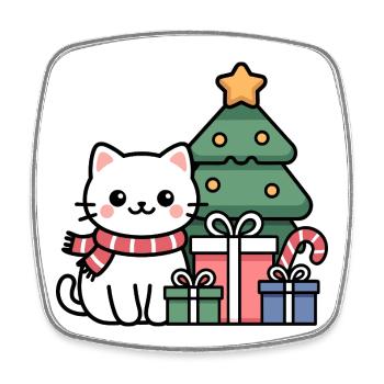 Chat de Noël Kawaii avec des cadeaux - Magnet carré - blanc - Devant