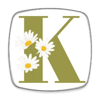 Letter k green daisies - Square fridge magnet - white - Front