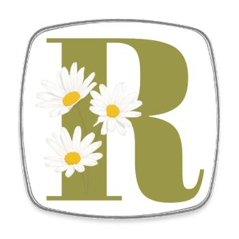 Letter r green daisies - Square fridge magnet - white - Front