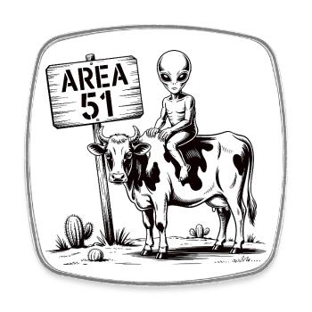 Funny Area 51 Alien UFO Riding Cow - Square fridge magnet - white - Front