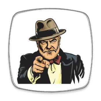 Zeigender Gangster im Fedora - Viereckiger Kühlschrankmagnet - Weiß - Vorne